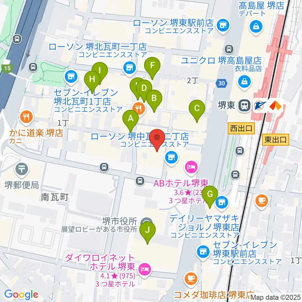 堺東Goith周辺のカフェ一覧地図