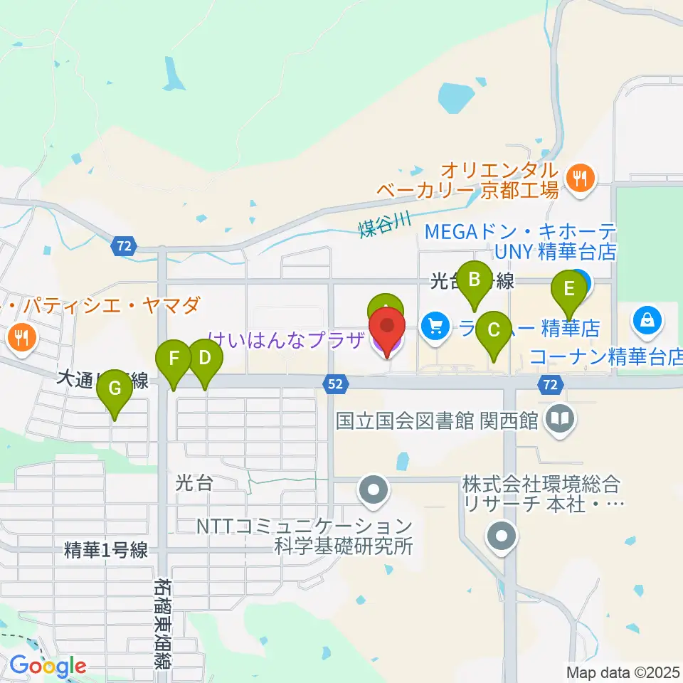 けいはんなプラザ周辺のカフェ一覧地図