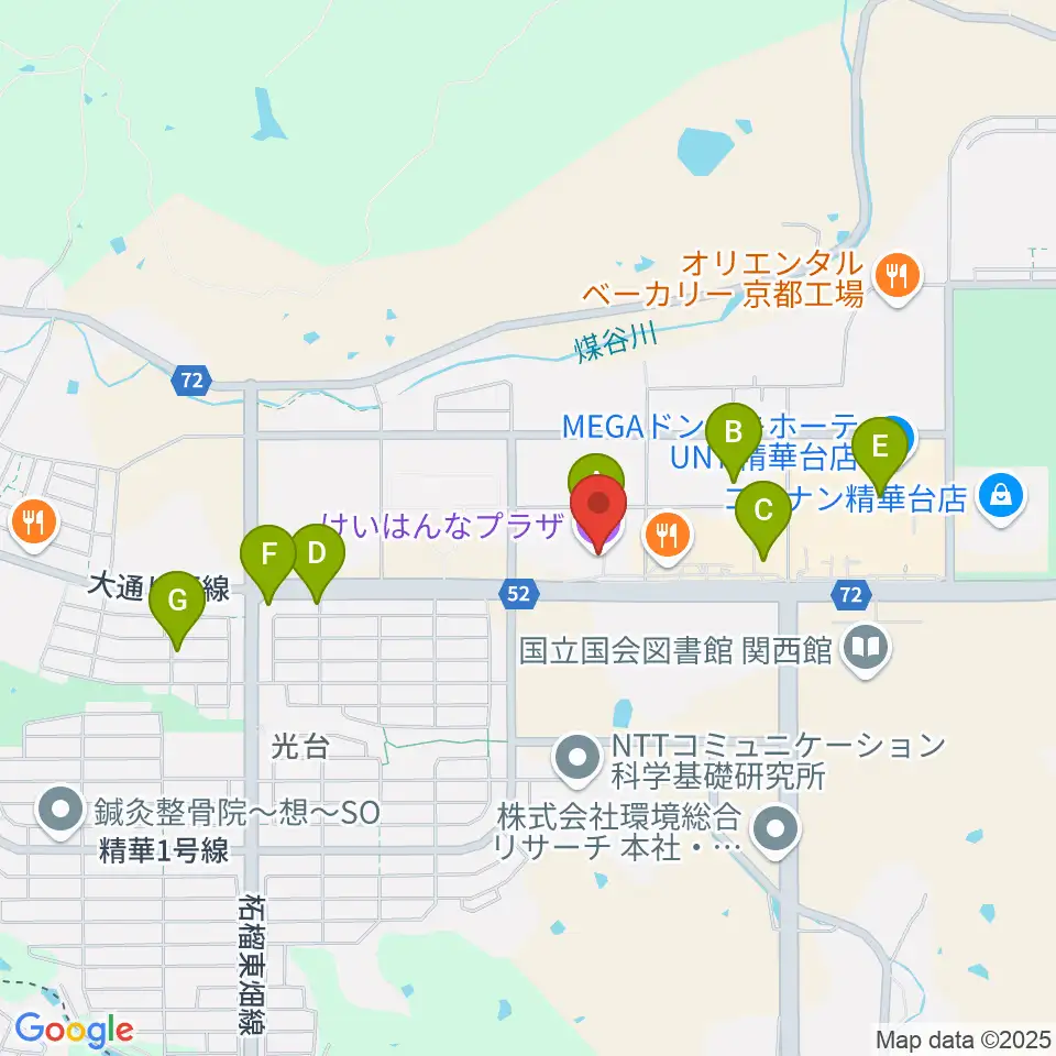 けいはんなプラザ周辺のカフェ一覧地図