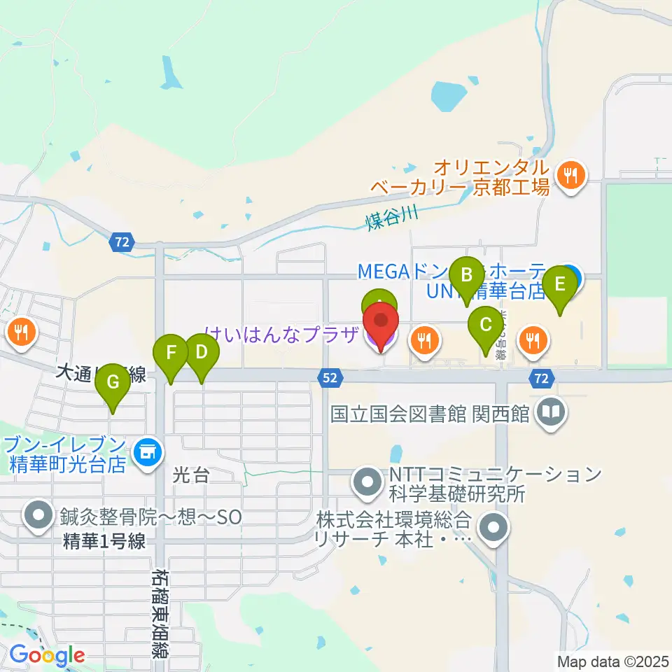 けいはんなプラザ周辺のカフェ一覧地図