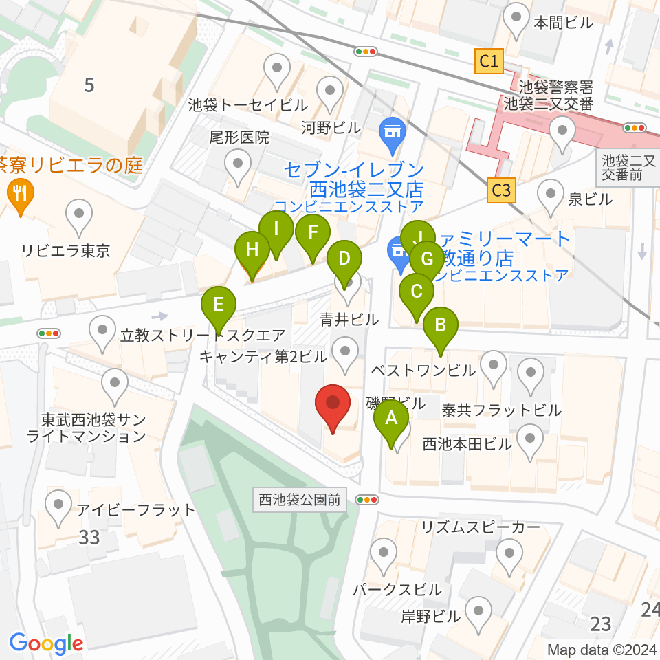 池袋西口GEKIBA周辺のカフェ一覧地図