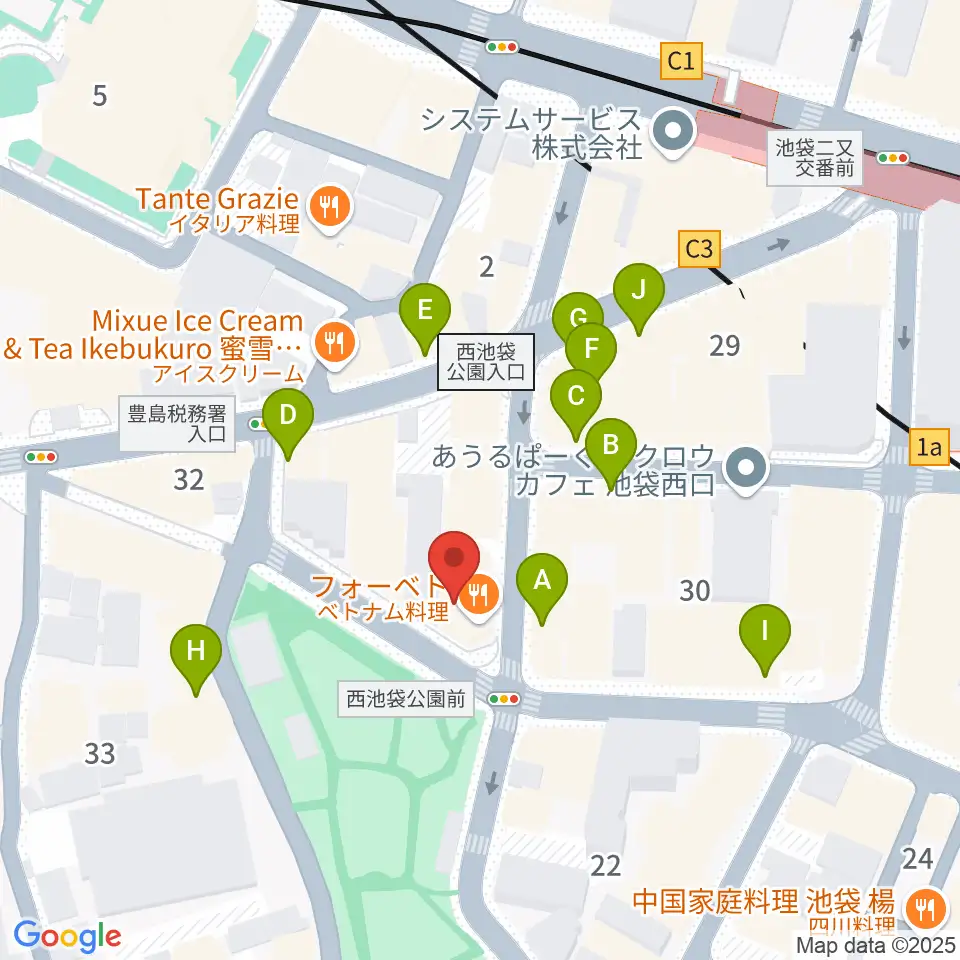 池袋西口GEKIBA周辺のカフェ一覧地図
