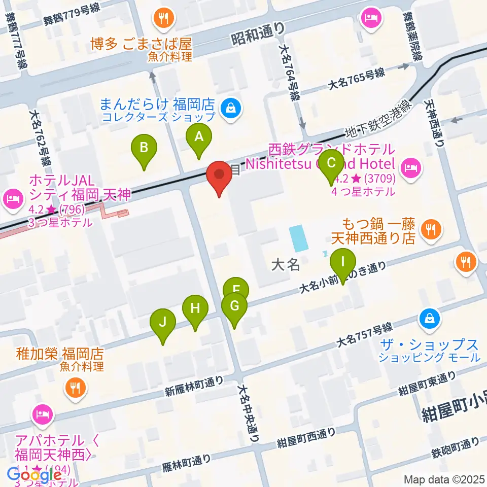 福岡Queblick周辺のカフェ一覧地図