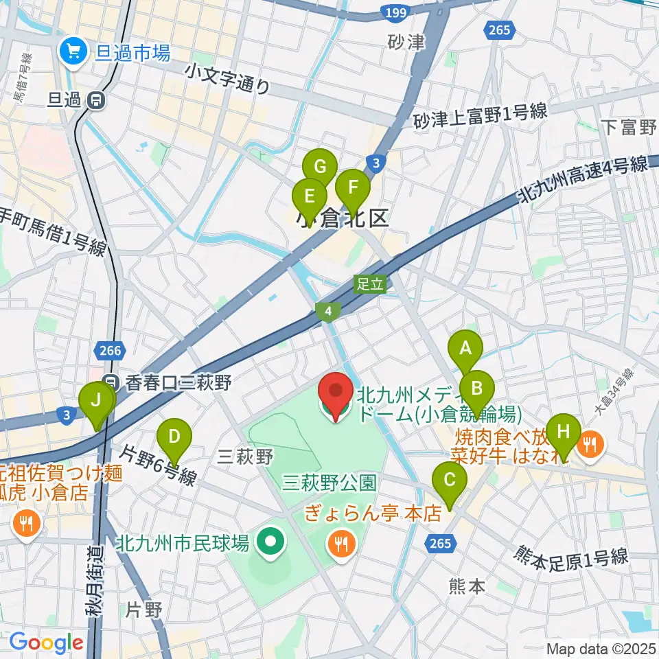 北九州メディアドーム周辺のカフェ一覧地図