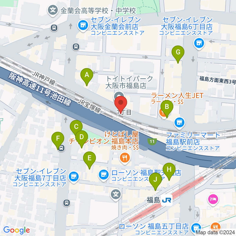 大阪福島セカンドライン周辺のカフェ一覧地図