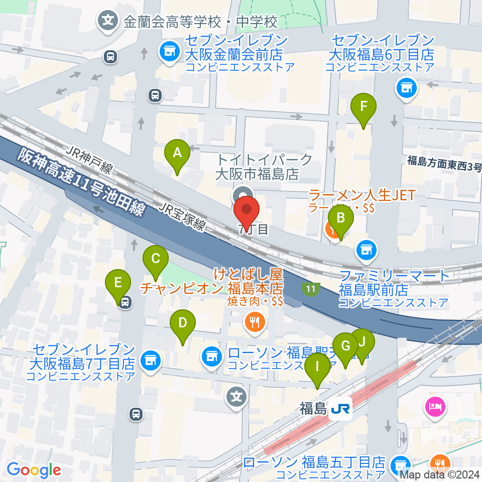 大阪福島セカンドライン周辺のカフェ一覧地図