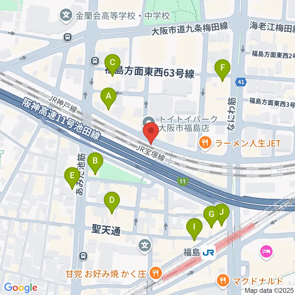 大阪福島セカンドライン周辺のカフェ一覧地図