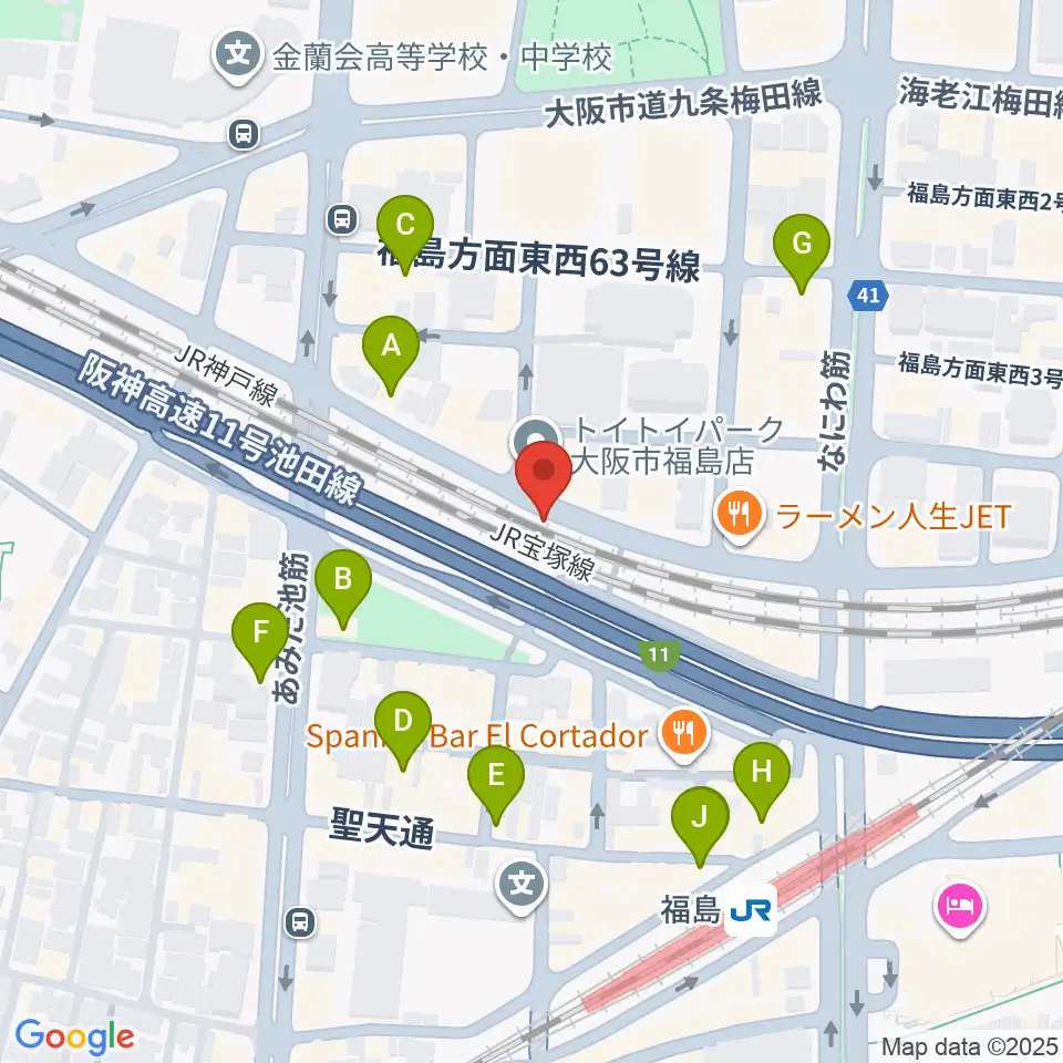 大阪福島セカンドライン周辺のカフェ一覧地図