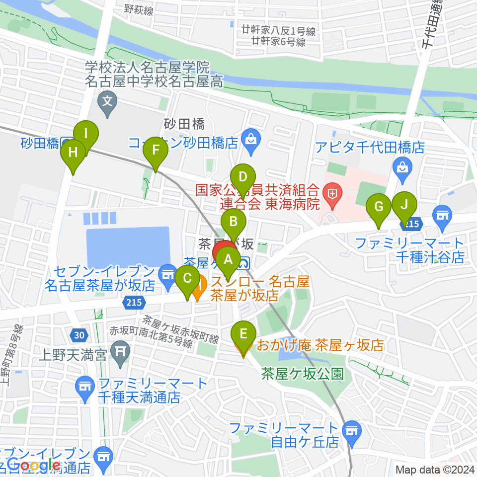 親和楽器 グランドピアノ練習室周辺のカフェ一覧地図