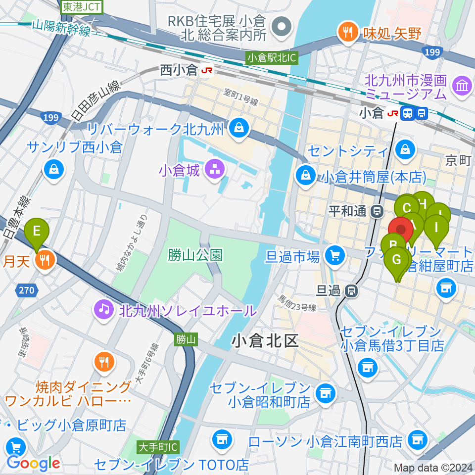 小倉カサブランカ周辺のカフェ一覧地図