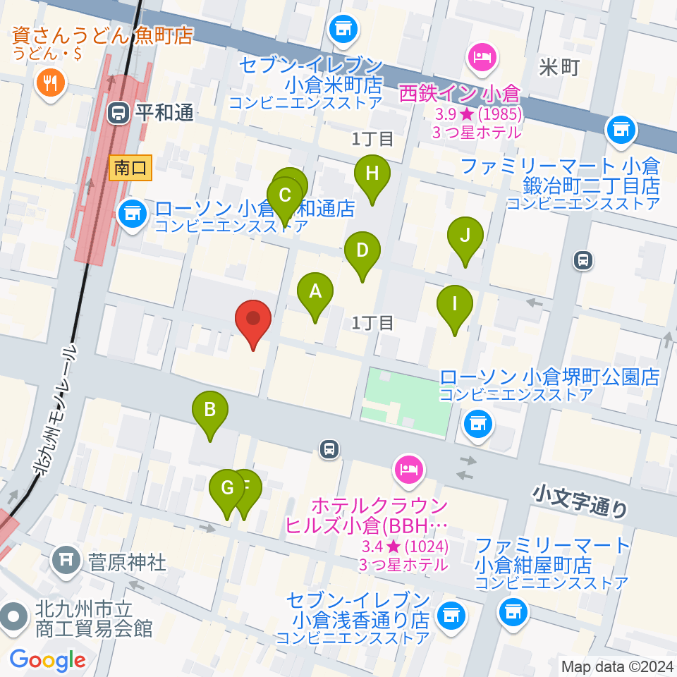 小倉カサブランカ周辺のカフェ一覧地図