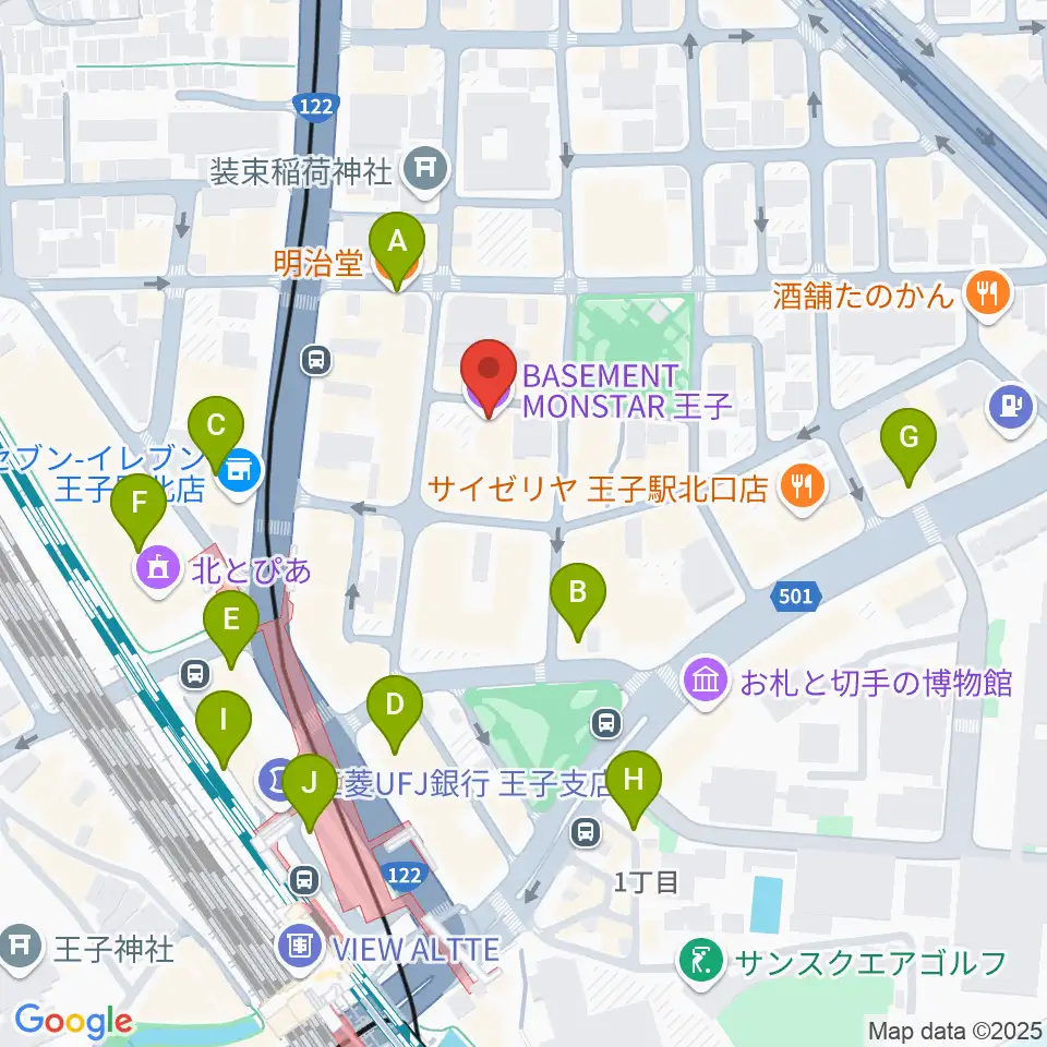王子ベースメントモンスター周辺のカフェ一覧地図