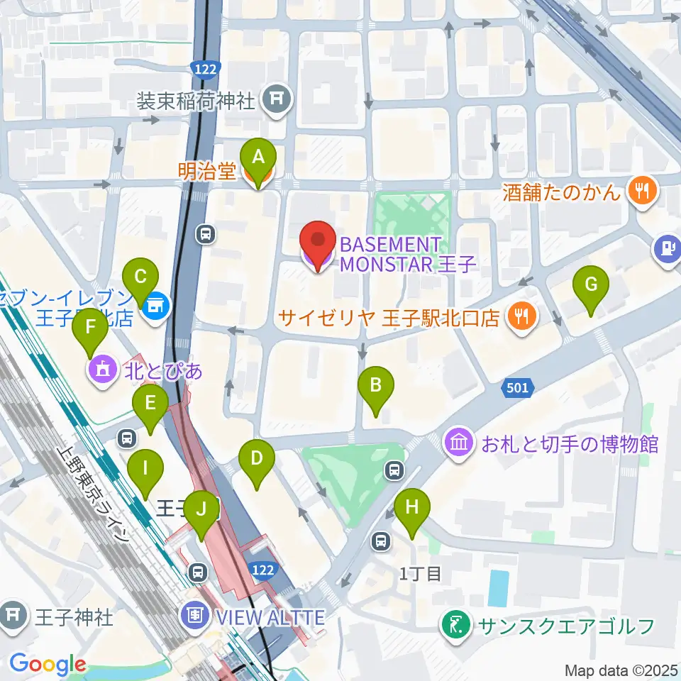 王子ベースメントモンスター周辺のカフェ一覧地図