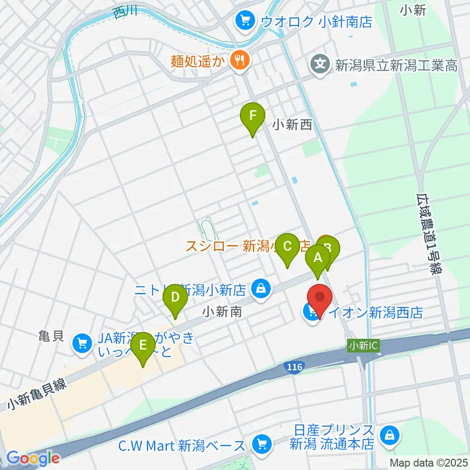 あぽろんイオン新潟西店周辺のカフェ一覧地図