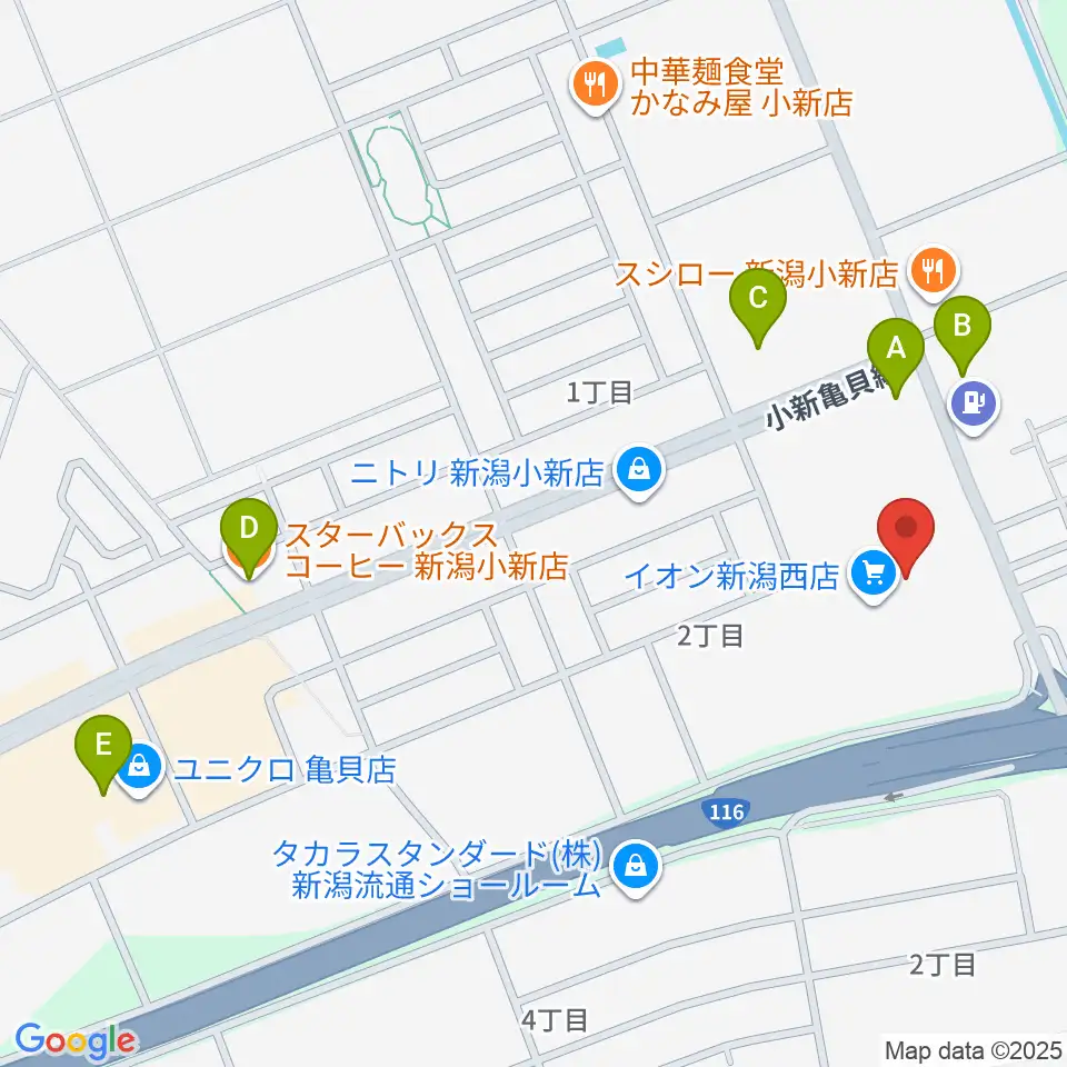 あぽろんイオン新潟西店周辺のカフェ一覧地図