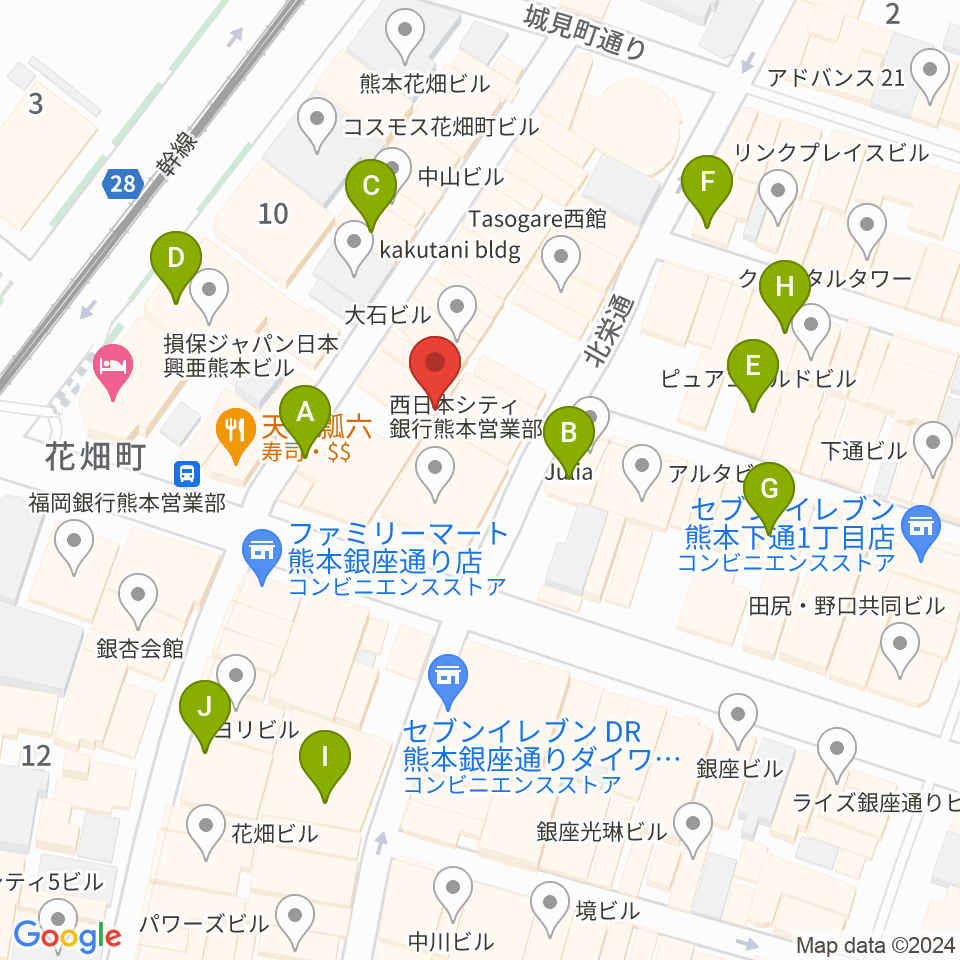 熊本CIB（キーブ）周辺のカフェ一覧地図