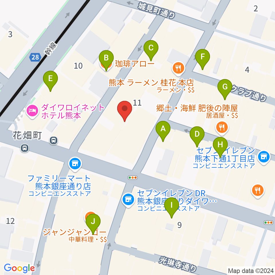 熊本CIB（キーブ）周辺のカフェ一覧地図