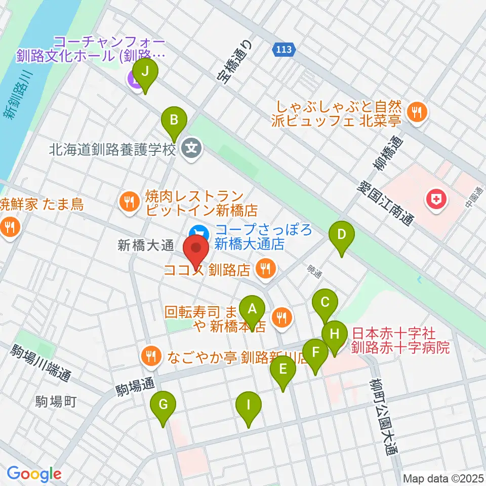 エルム楽器 釧路支店周辺のカフェ一覧地図