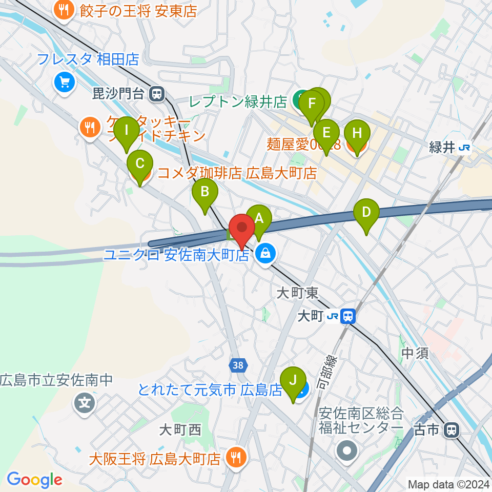 音楽館ピアノプラザ広島店周辺のカフェ一覧地図