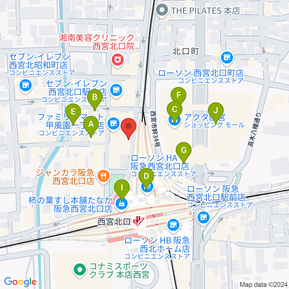 JGSミュージックスクール西宮校周辺のカフェ一覧地図