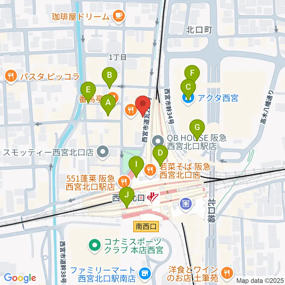 JGSミュージックスクール西宮校周辺のカフェ一覧地図
