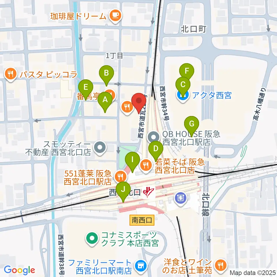 JGSミュージックスクール西宮校周辺のカフェ一覧地図