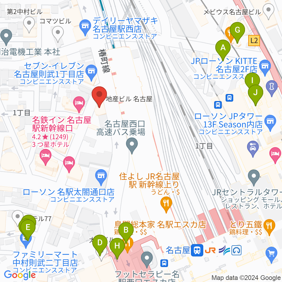 アイズボーカルスクール名古屋駅前校周辺のカフェ一覧地図