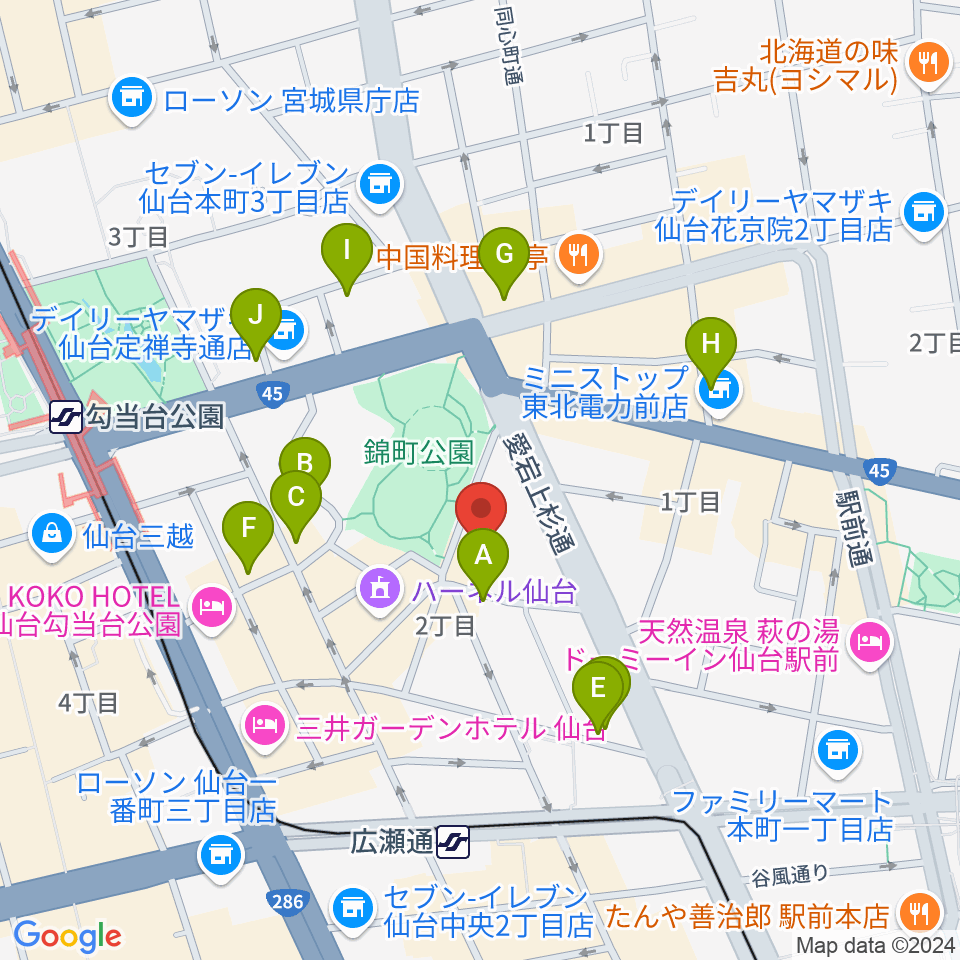 専門学校デジタルアーツ仙台周辺のカフェ一覧地図