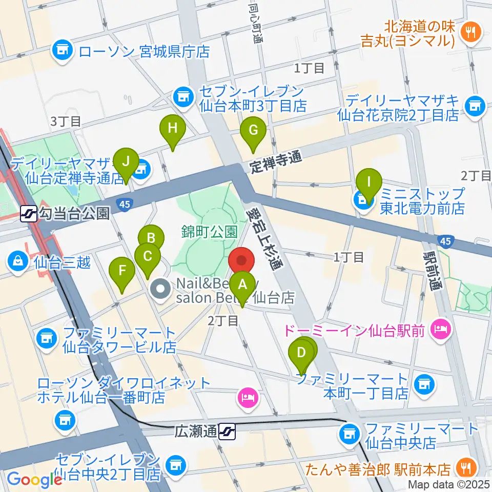 専門学校デジタルアーツ仙台周辺のカフェ一覧地図