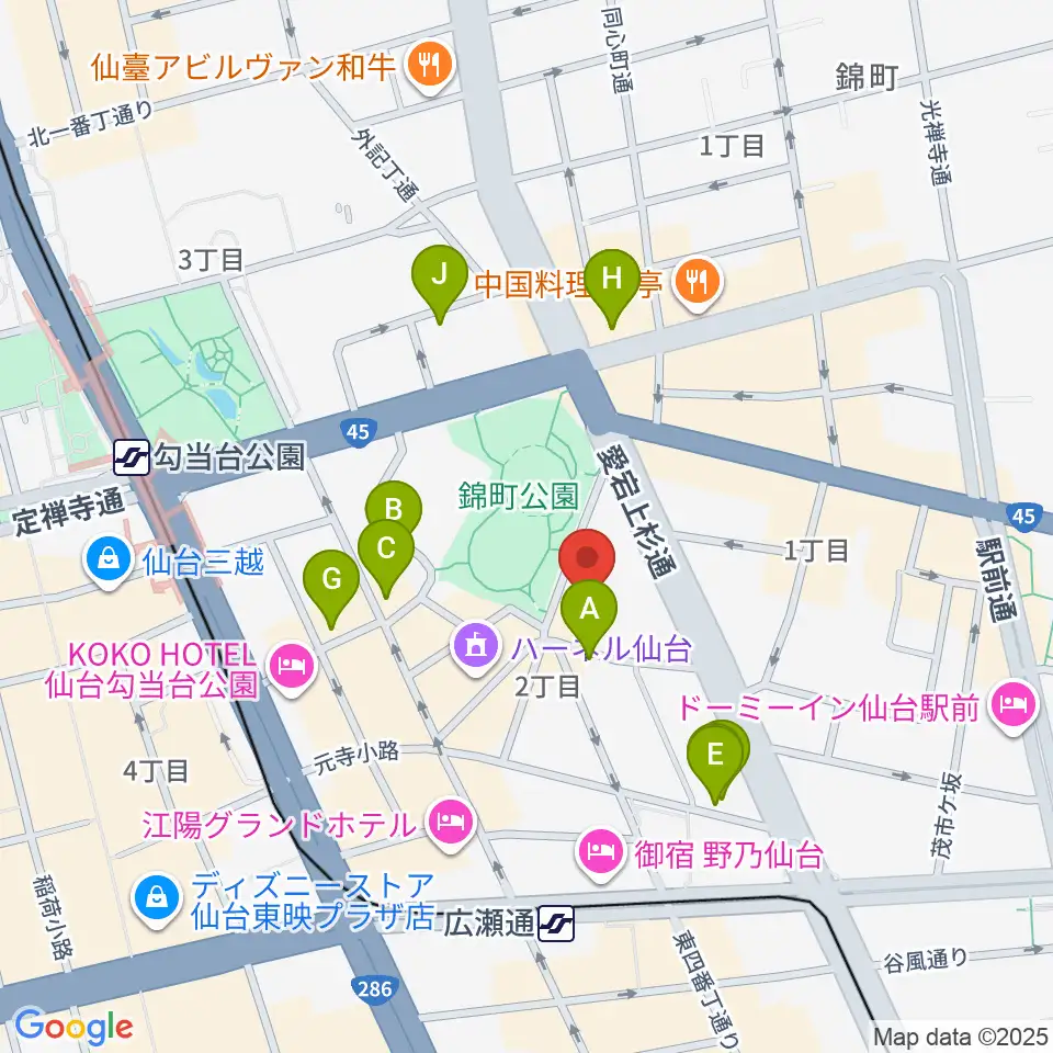 専門学校デジタルアーツ仙台周辺のカフェ一覧地図