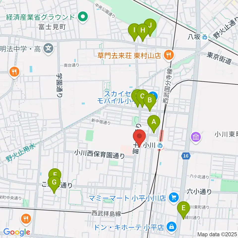 ステラ音楽教室 小川駅前教室周辺のカフェ一覧地図