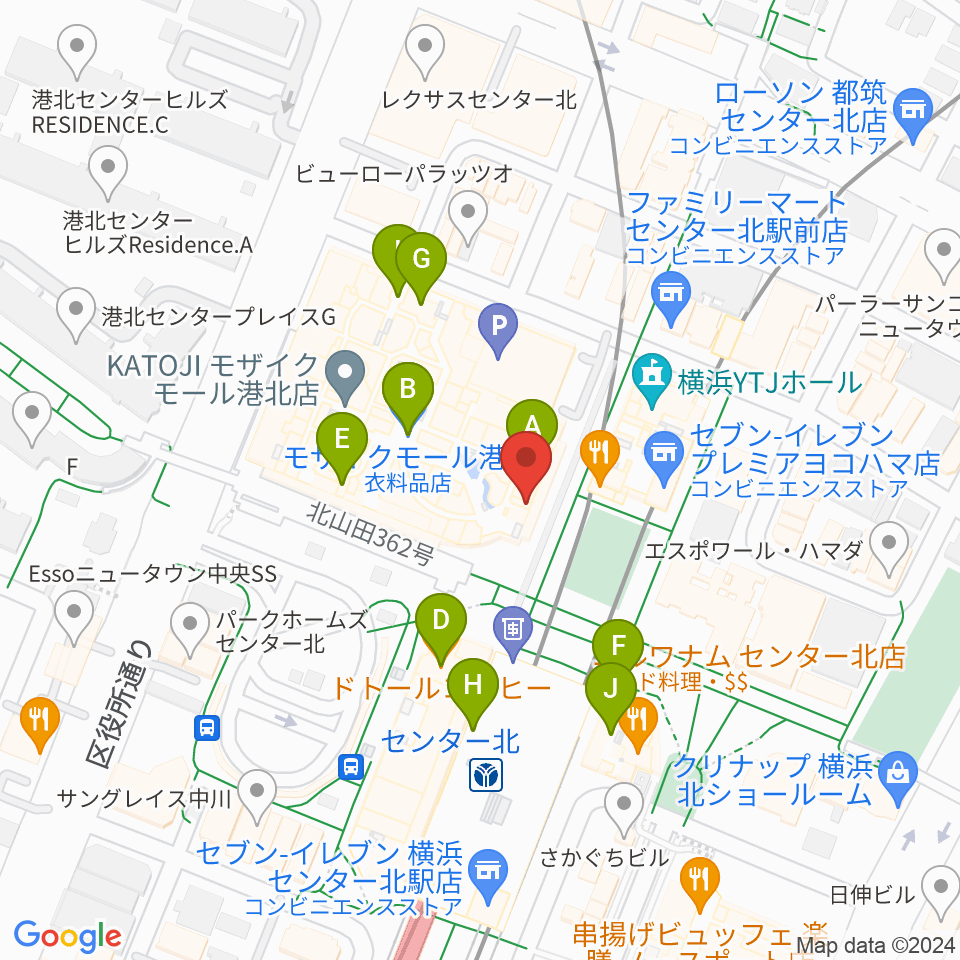 東京音楽学院 モザイクモール港北センター北駅前校周辺のカフェ一覧地図
