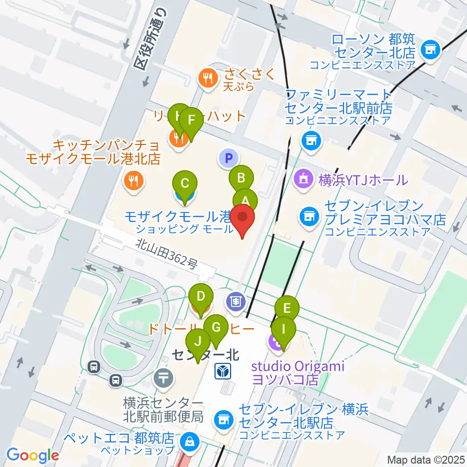 東京音楽学院 モザイクモール港北センター北駅前校周辺のカフェ一覧地図