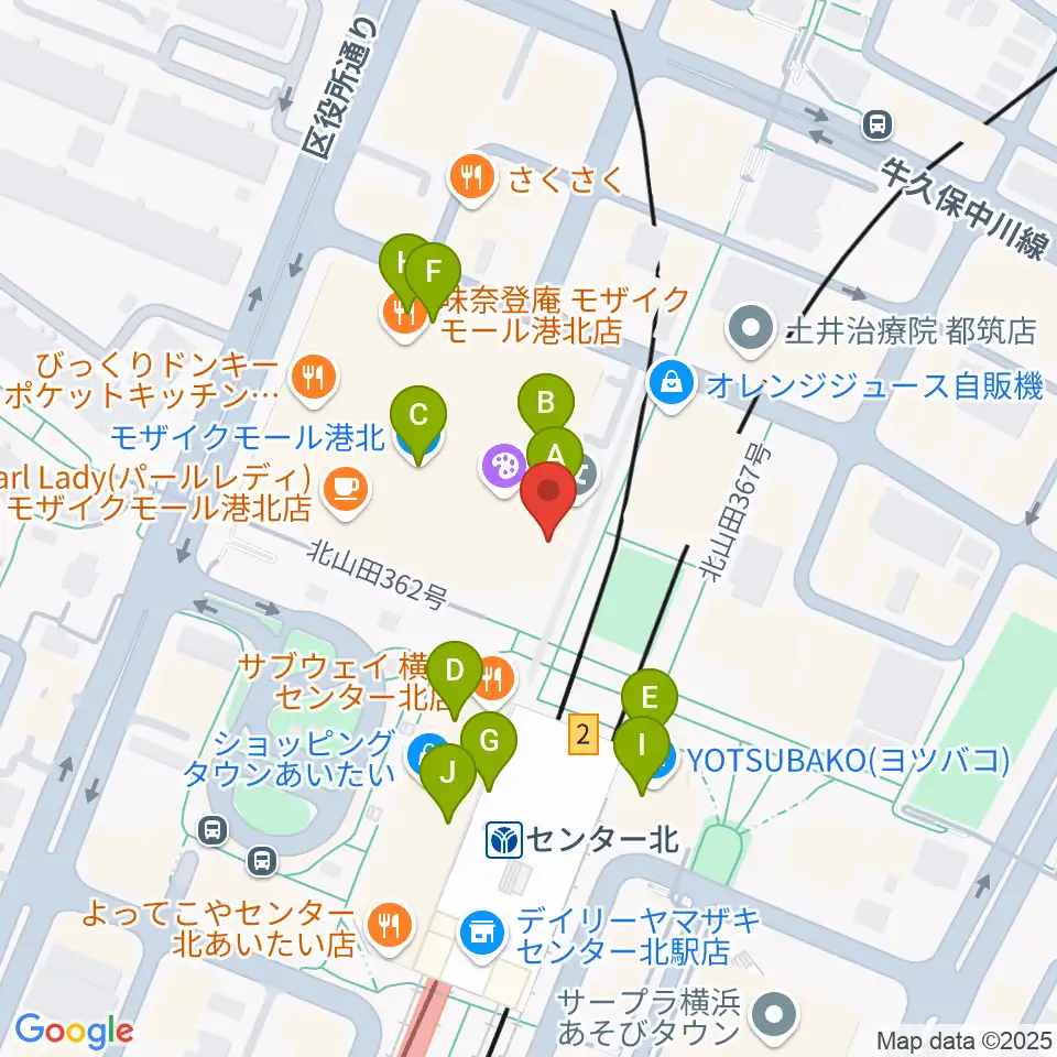 東京音楽学院 モザイクモール港北センター北駅前校周辺のカフェ一覧地図