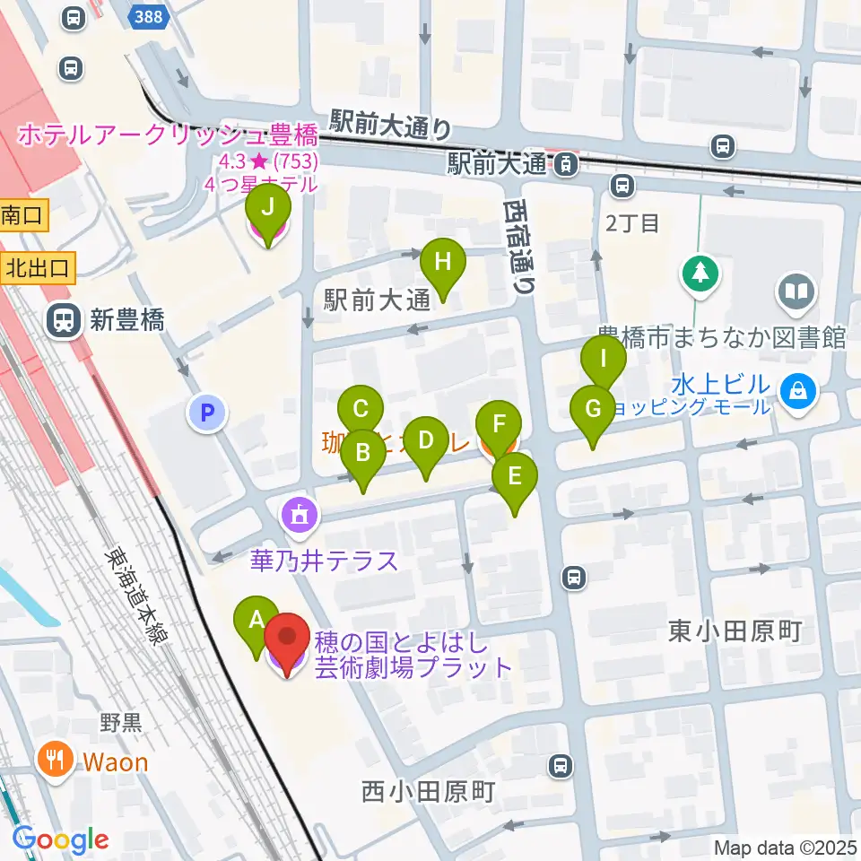 穂の国とよはし芸術劇場プラット周辺のカフェ一覧地図