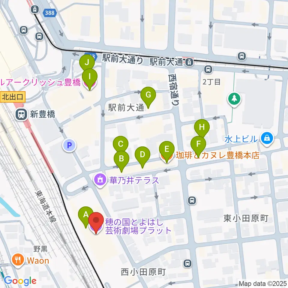穂の国とよはし芸術劇場プラット周辺のカフェ一覧地図
