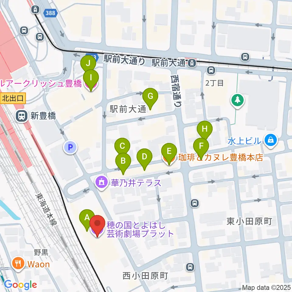 穂の国とよはし芸術劇場プラット周辺のカフェ一覧地図