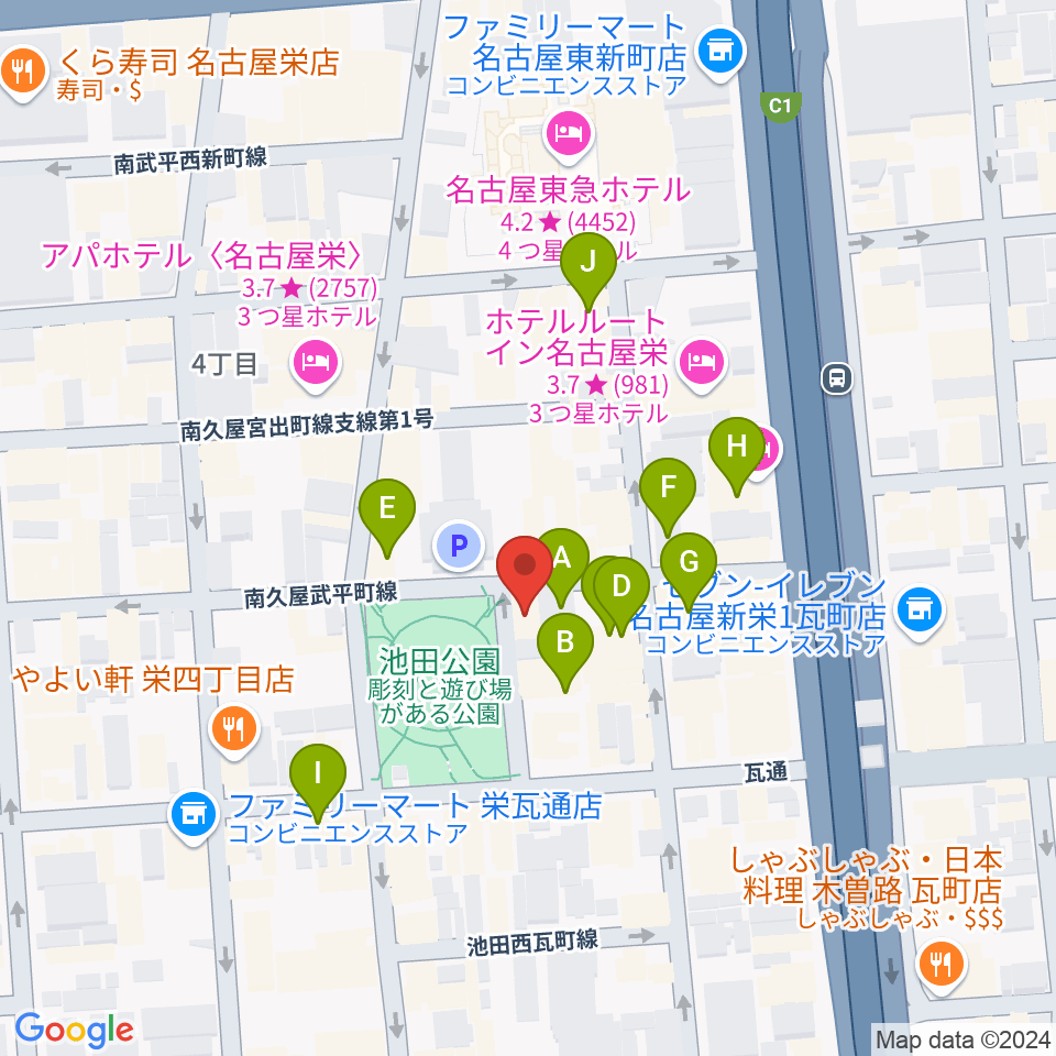 名古屋レッドドラゴン周辺のカフェ一覧地図