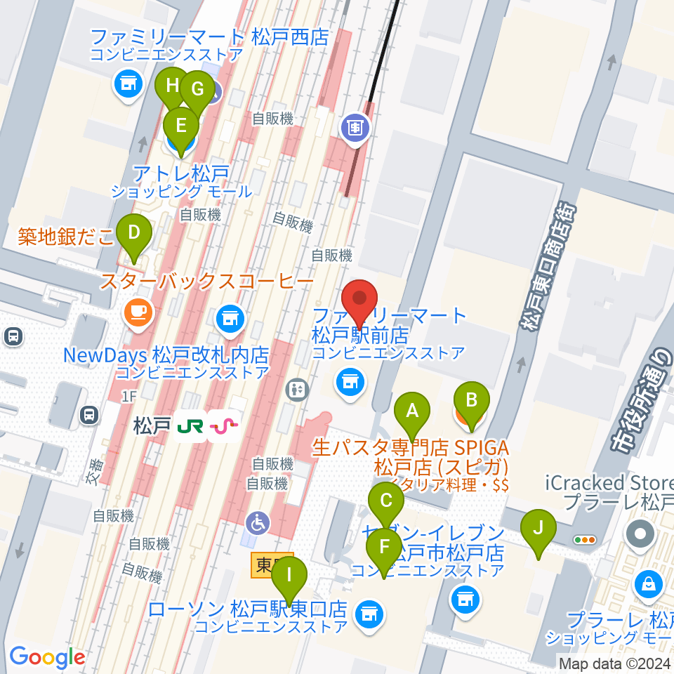 伊藤楽器 松戸店周辺のカフェ一覧地図