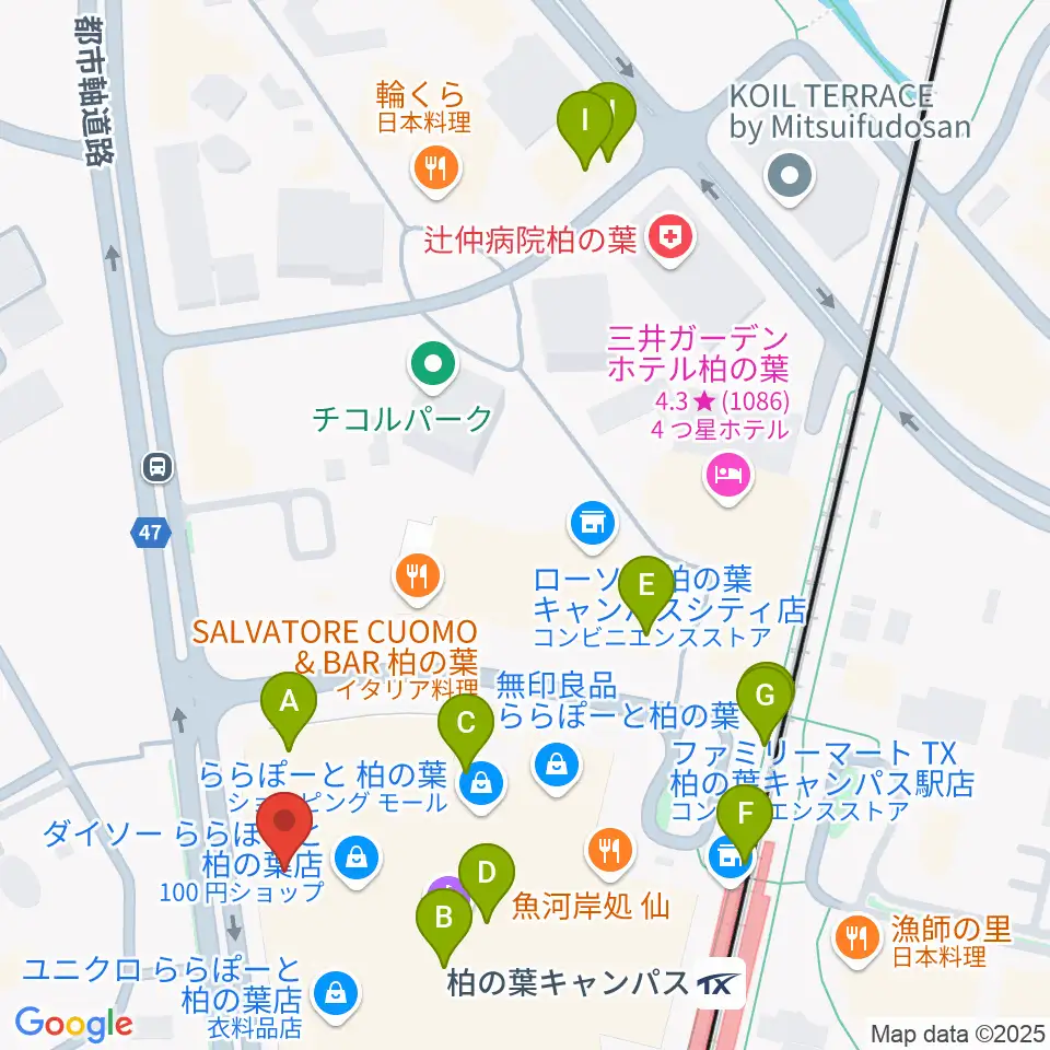 伊藤楽器ららぽーと柏の葉センター周辺のカフェ一覧地図