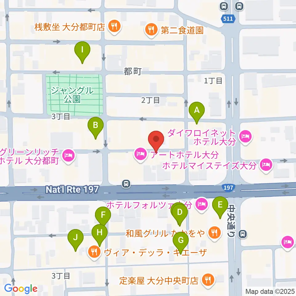 大分音楽館周辺のカフェ一覧地図