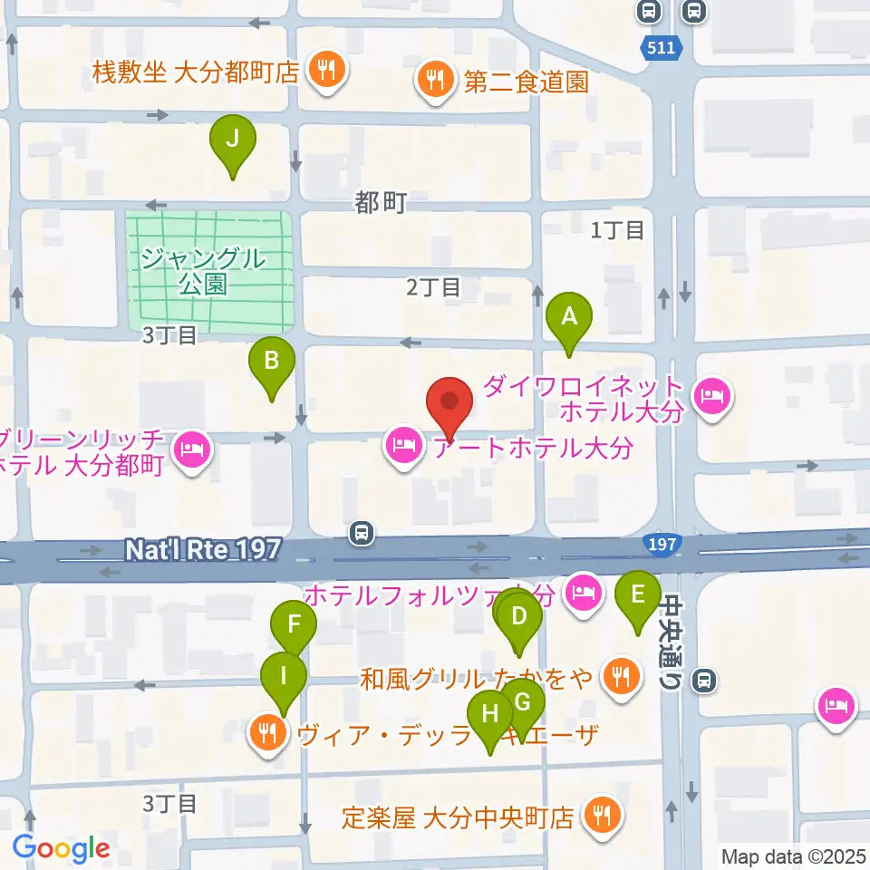 大分音楽館周辺のカフェ一覧地図