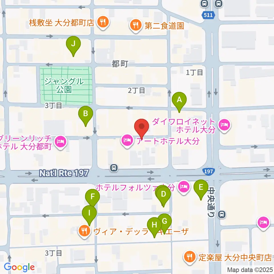 大分音楽館周辺のカフェ一覧地図