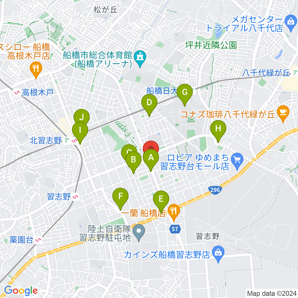 伊藤楽器 ピアノシティ北習志野周辺のカフェ一覧地図