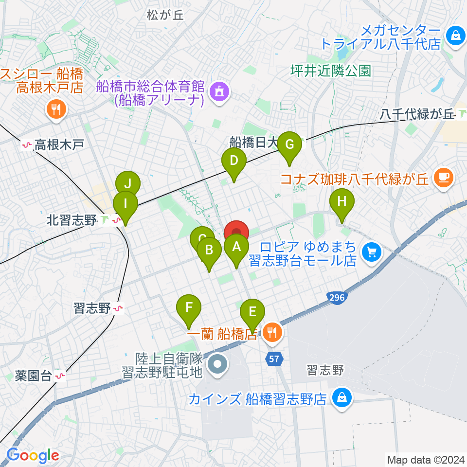 伊藤楽器 ピアノシティ北習志野周辺のカフェ一覧地図