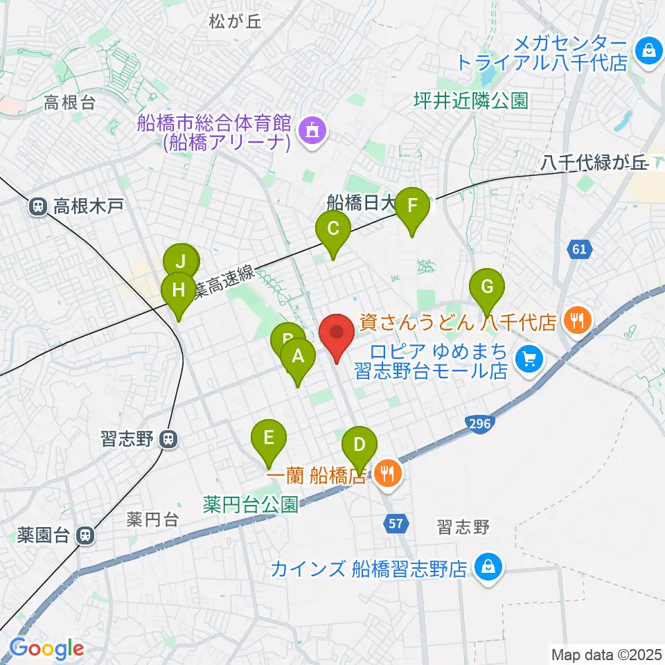 伊藤楽器 ピアノシティ北習志野周辺のカフェ一覧地図