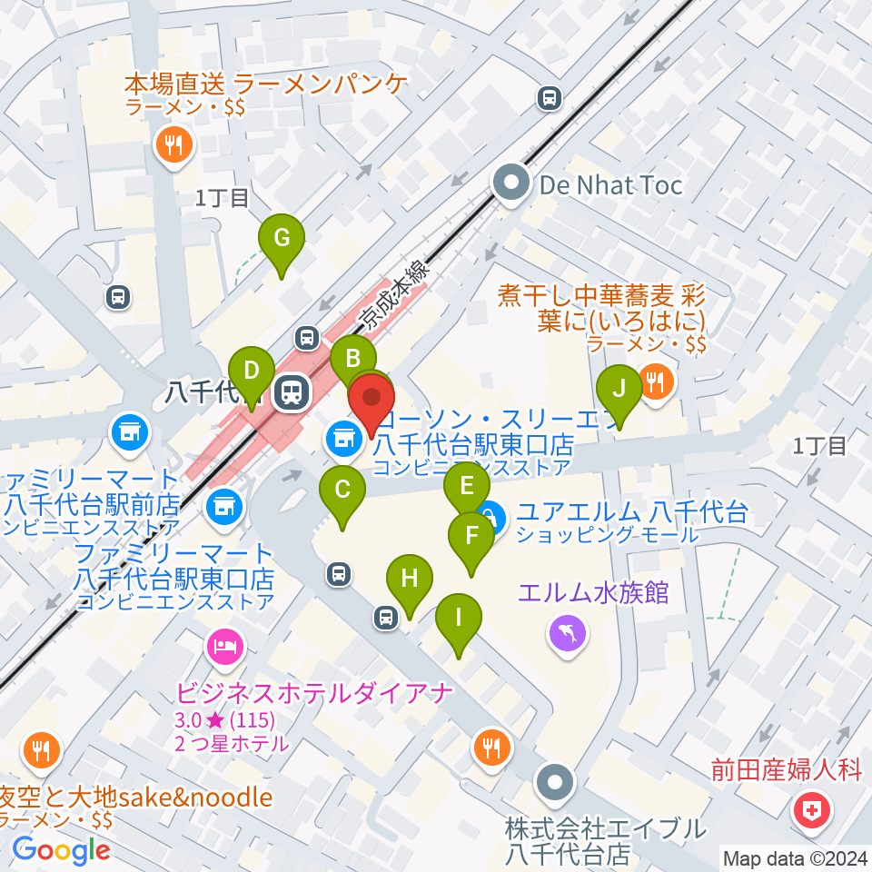 伊藤楽器 八千代台センター周辺のカフェ一覧地図