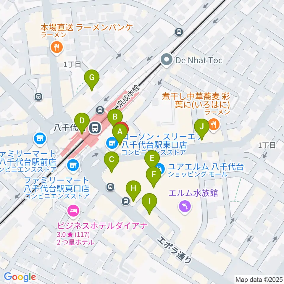 伊藤楽器 八千代台センター周辺のカフェ一覧地図