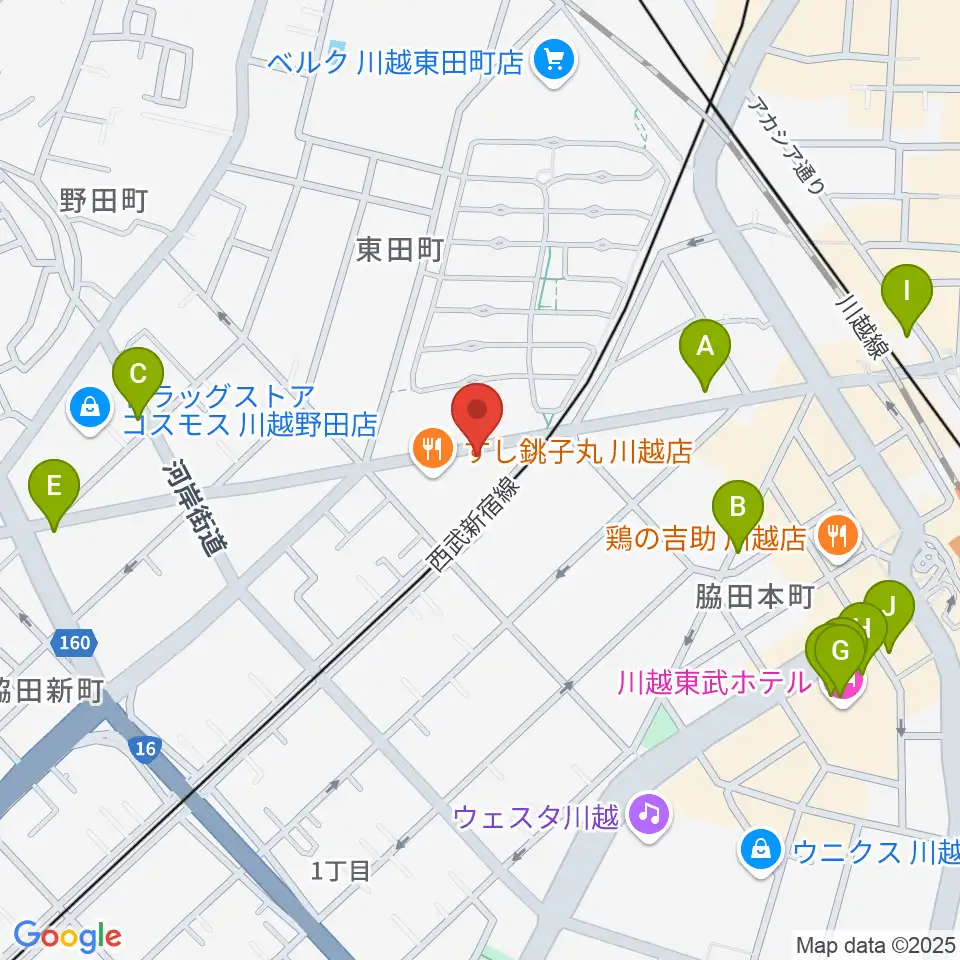 川越DEPARTURE周辺のカフェ一覧地図