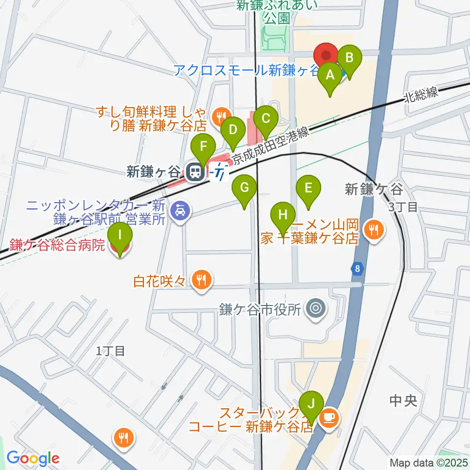 伊藤楽器 新鎌ヶ谷センター周辺のカフェ一覧地図